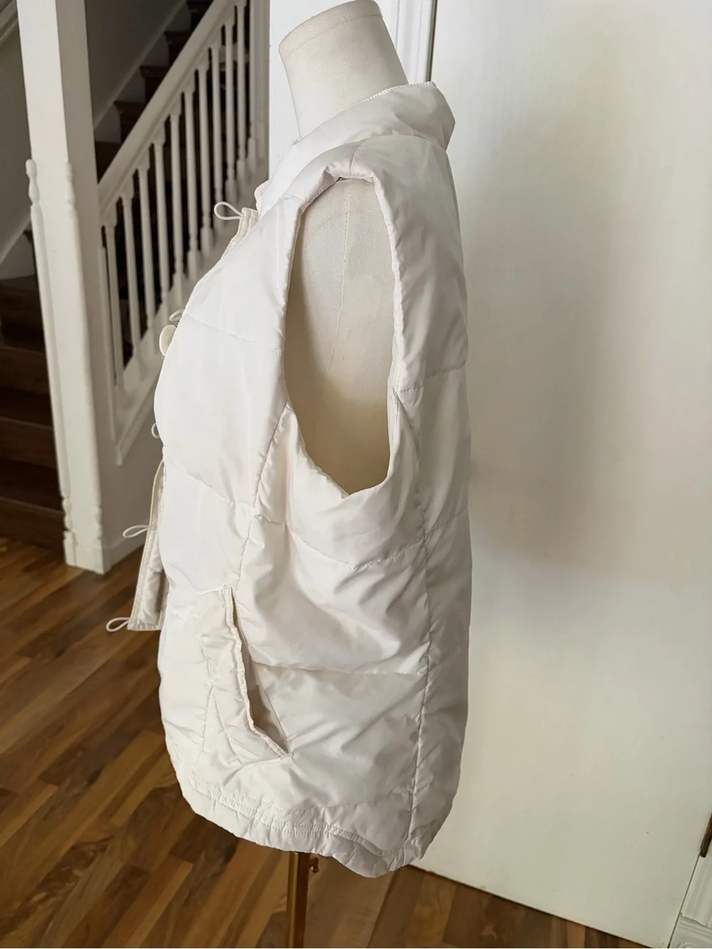 Y2K J. Crew Off-White Quilted Button-Front Puffer Vest, Large, EUC